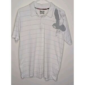 XG Graphic Polo Shirt Preppy White Striped Eagle Design 2 Button Up‎ Shirt Large
